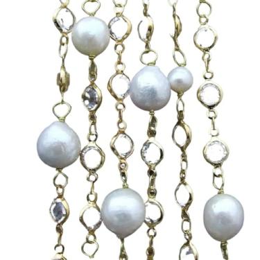 Imagem de DWBPGVUN Colar de corrente banhado a ouro branco com pérola redonda de água doce de 169 cm