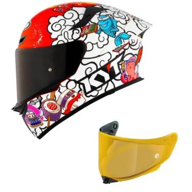 Imagem de Capacete KYT TT Revo Sushi Time Branco e Vermelho Mais Viseira Dourada-Masculino