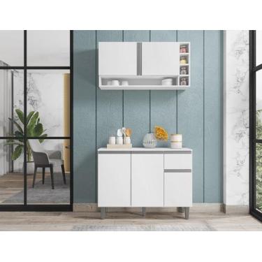 Imagem de Balcão de Cozinha e Armário Aéreo Vanessa Cor Branco - AJL Móveis