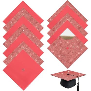 Imagem de Gersoniel Conjunto de 6 bonés de strass graduados com papel de construção para decoração de chapéu de graduação, 25,4 x 25,4 cm, cartolina para foto faça você mesmo, cobertura de chapéu de formatura