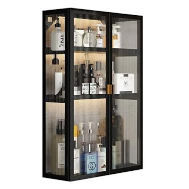 Imagem de Armário de banheiro doméstico montado na parede, armário de remédios de metal com porta de vidro caixa de armazenamento de perfumes cosméticos para banheiro, sala de estar, cozinha, armário (cor