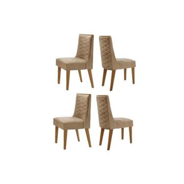 Imagem de Kit 4 Cadeiras de Cozinha Dafne 4 Un Madeira Capuccino/Linho Bege Turi