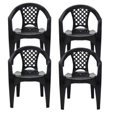 Imagem de Kit 4 Cadeiras Tramontina Iguape Com Braços Empilhável Preto