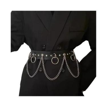 Imagem de Cinto Gótico Punk De Couro PU Preto Com Pingente De Lua E Franjas Vint