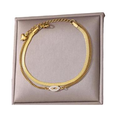 Imagem de Tornozeleira Feminina De Aço Inoxidável Com Zircônia Dourada E Olho Gr