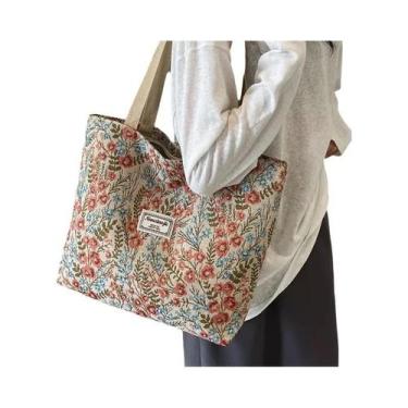 Imagem de Bolsa Tote Feminina Boêmia Étnica De Veludo Cotelê, Bolsa De Ombro Est