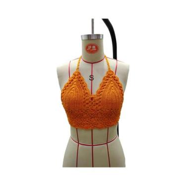 Imagem de Top De Biquíni Preto Em Crochê Para Mulheres, Modelo Triângulo Vazado,