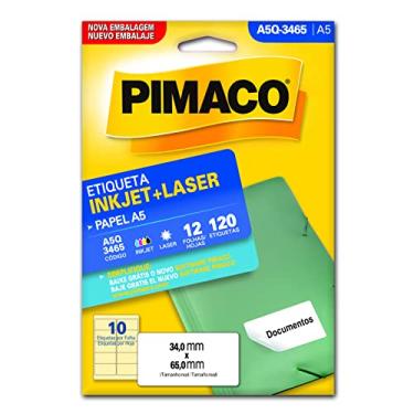 Imagem de Etiqueta Adesiva Pimaco, Ink-Jet/Laser A5, A5-Q3465E3, Branca, 34x65mm, Envelope com 12 fls-120 etiquetas, 874862
