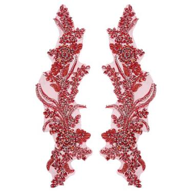 Imagem de FINGERINSPIRE 1 par de apliques de flores de strass de vidro 34 x 9,5 cm, apliques de strass de tijolo remendo, bordado de flores, strass, aplique de tecido de costura, bordado para acessórios de