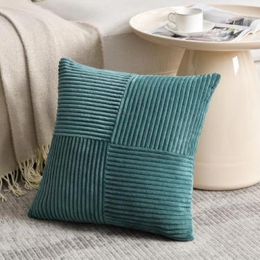 Imagem de Fancy Homi Capas de almofada decorativas grandes azul-petróleo 60 x 60 cm para sala de estar sofá-cama, decoração de casa boho, capa de almofada quadrada de veludo cotelê macio Corss 60 x 60 cm