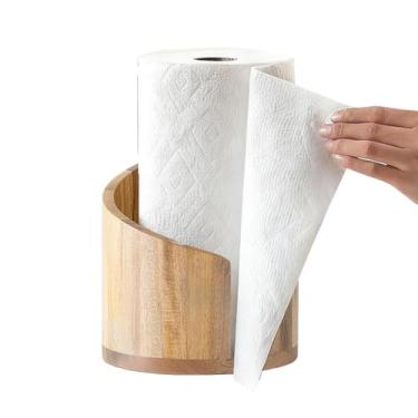 Imagem de Suporte de toalha de papel de madeira, suporte de dispensador de guardanapo - Suporte de rolo de cozinha independente com base de madeira - para banheiro, cozinha, mesa de jantar, armário, prateleira