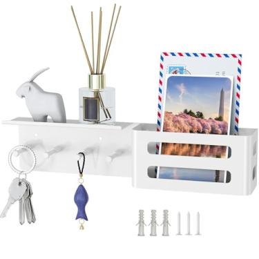 Imagem de Suporte para chave de parede | Organizador moderno de metal com bandeja, suporte de parede para chaves de metal | para carteira de correio entrada sala de estar quarto escritório decoração de casa