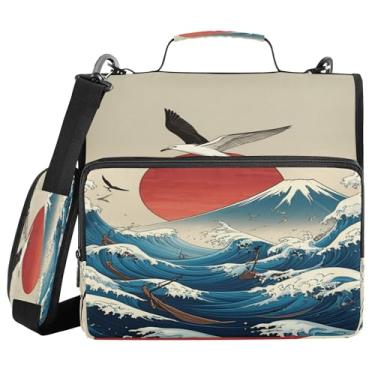 Imagem de SEHANY Fichário japonês Seawave com alça de ombro, capacidade para 500 folhas, vários bolsos, 3 cm, 3 anéis Trapper Keeper