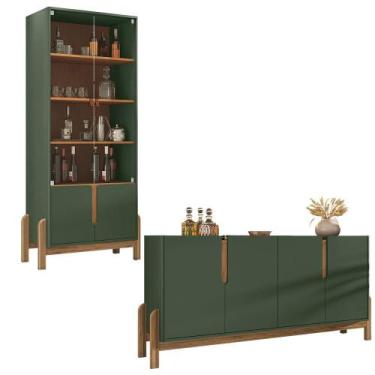 Imagem de Aparador Buffet 170 Com Cristaleira Lizz Pés Madeira Maciça - Loja Doc