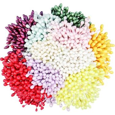 Imagem de Florwisper 1500 peças de estames de 10 cores para fazer flores, pistilo artificial, cabeças duplas, estame perolado para artesanato, faça você mesmo, scrapbooking, festa de casamento, decoração de