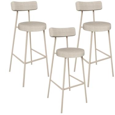 Imagem de Kit 03 Banquetas Alta Bar Cozinha Sala De Jantar Aço Milão Arena L02 Linho Palha - Lyam Decor
