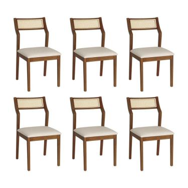 Imagem de Conjunto 6 Cadeiras De Jantar Lagum Conforto Estofada Jequitibá Terra Linho Bege Palha Sextavada