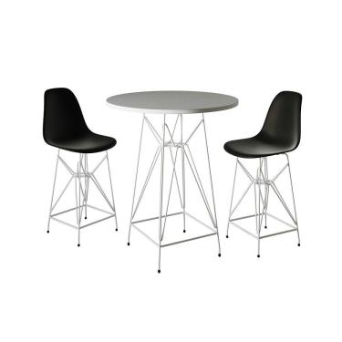 Imagem de Jogo Mesa Bistrô Eames Branca 60Cm 2 Banquetas Preta Base Ferro Branco - Cor: Branco