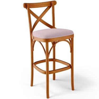 Imagem de Banqueta Alta Bancada Bar Sala De Jantar Estofada ávila L02 Suede Rosê