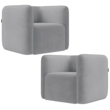 Imagem de Kit 02 Poltronas Decorativas Para Sala De Estar Fixa Living Peônia K01 Veludo Cinza