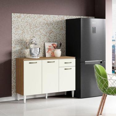 Imagem de Balcão Cozinha Com Tampo 120cm 3 Portas Joana Atacama/off White A09 - D'rossi