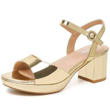 Imagem de RIBONGZ Sandálias femininas de salto plataforma de salto grosso, bico redondo, com tiras, salto alto grosso com tira no tornozelo, confortável, sexy, elegante, saltos, trabalho, festa de casamento