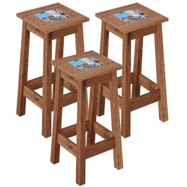 Imagem de Kit 03 Banquetas Altas Com Cerâmica Vintage Rústica Imbuia