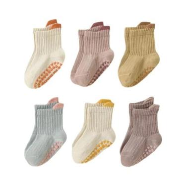 Imagem de Meias Antiderrapantes Para Crianças, 6 Pares, Coloridas E Respiráveis,