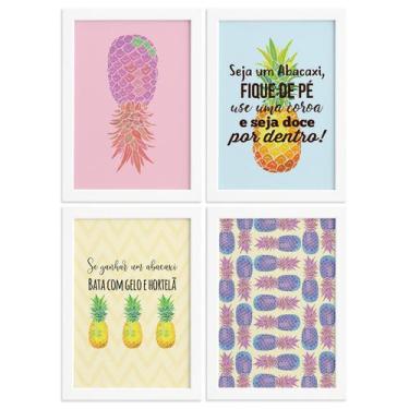 Imagem de Kit Quadro Decorativos Abacaxi Moldura Branca 4un 33x43cm - Quartinhos