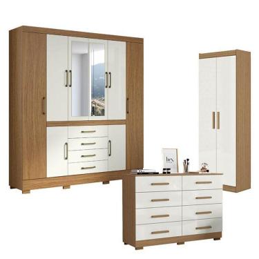 Imagem de Guarda Roupa Casal Nápole 2045149 E Armário Multiuso 2000191 E Cômoda 2014148 Atacama Off White - Aramóveis