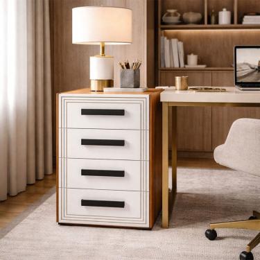 Imagem de Gaveteiro Valência 4 Gavetas Branco/Freijó - Politorno