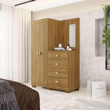 Imagem de Guarda-Roupa com Cômoda Embutida e Espelho 2 Portas 4 Gavetas Cristal - Nature - Vila Rica