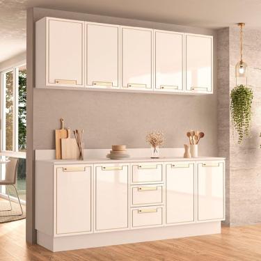 Imagem de Cozinha Modulada 4 Peças com Tampo e Rodapé Amara Politorno - Branco