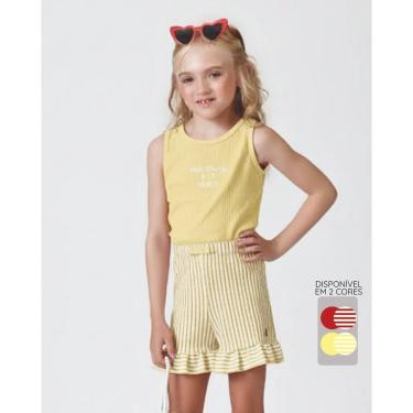 Imagem de Conjunto blusa bordada shorts verão leve sofisticado fofo -Vermelho e Amarelo - Menina 4 a 14 anos-Feminino