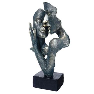 Imagem de Escultura, arte abstrata, figura de casal, estatueta, resina, 31,5 cm 