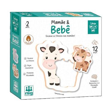 Imagem de Nig Brinquedos Jogo Educativo Madeira Be a Bá Mamãe e Bebê 12 Peças