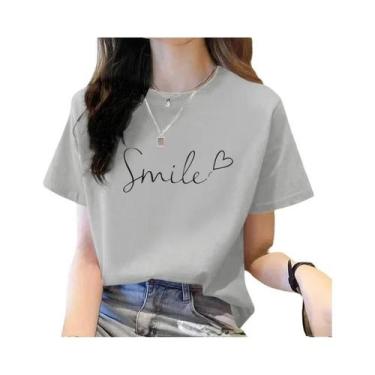 Imagem de Camiseta Feminina Solta De Manga Curta, Alta Qualidade, Decote Redondo