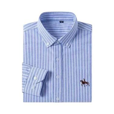 Imagem de Camisa Formal Masculina De Manga Longa Em Oxford 100% Algodão, Estampa