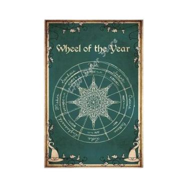 Imagem de Placa De Metal Retrô Com Rodas Do Ano, Tema Bruxa, Para Decoração De P