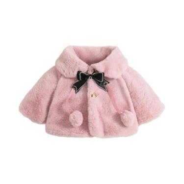 Imagem de Casaco Infantil De Inverno Em Cor Sólida Com Laço Preto E Imitação De 