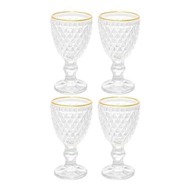 Imagem de Jogo 4 Taças Licor Lyor Bico Abacaxi Vidro Fio De Ouro 60ml