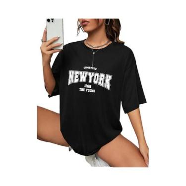 Imagem de Camisetas Femininas Oversized Com Estampa Gráfica 1968 New York Young 