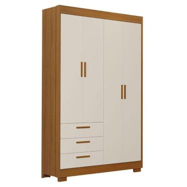 Imagem de Guarda Roupa Infantil Zaki 4 Portas 3 Gavetas MDF Areia Acetinado Savana Reller Móveis...