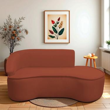 Imagem de Divã Recamier Curvo Sala De Estar Recepção Marrocos 200cm Lado Direito Bouclé Terracota