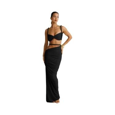 Imagem de Conjunto Feminino De 2 Peças: Top Cropped Sexy Com Faixas E Decote Qua