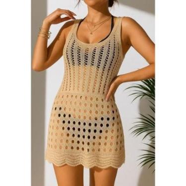 Imagem de Saida Vestido de praia em tricot moda feminina verao-Feminino