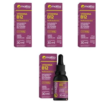 Imagem de Kit 4x Vitamina B12 Metilcobalamina gotas 4x30ml Sabor Frutas Vermelhas Maltta-Unissex