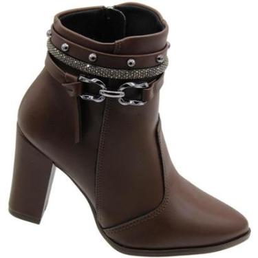 Imagem de Bota Cano Baixo Beira Rio Salto Alto Tira Strass Nó Feminina-Feminino