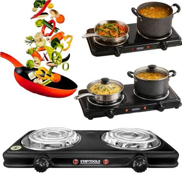 Imagem de Fogão Elétrico 2 Bocas Portátil De Mesa Fogareiro 2000W Kitnet Apartamento Pequeno Camping - 220V