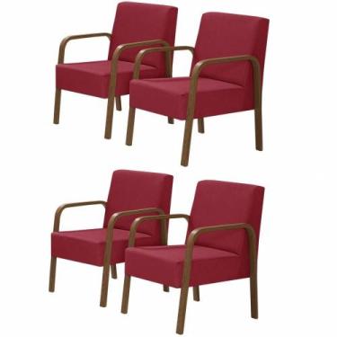 Imagem de Kit 4 Poltronas 1 Lugar Luna Braço Madeira D Salla Vermelho